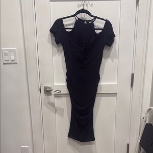 VENUS Black Cold Shoulder Bodycon Midi Dress